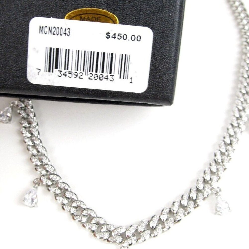 Pear-Cut Cubic Zirconia Cuban Link Necklace NWT retail $450 - Picture 2 of 6